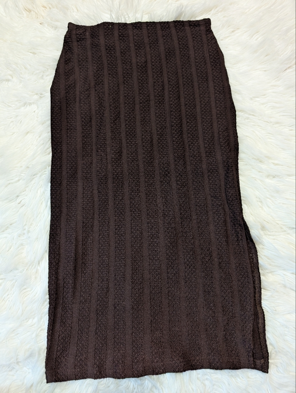 Workshop Republic Clothing Dark Brown Ribbed Knit Midi Pencil Skirt